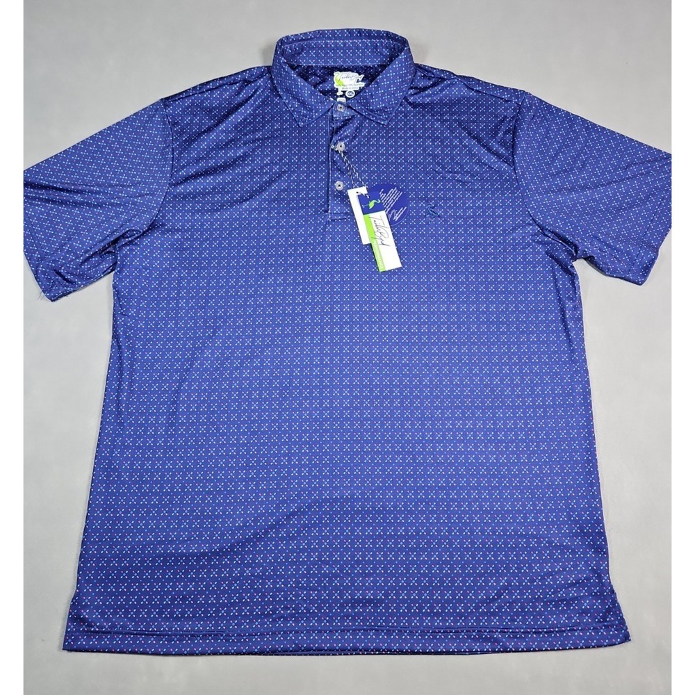 TailorByrd Mens Blue Geometric Print Performance Golf Polo Shirt Size XXL NWT